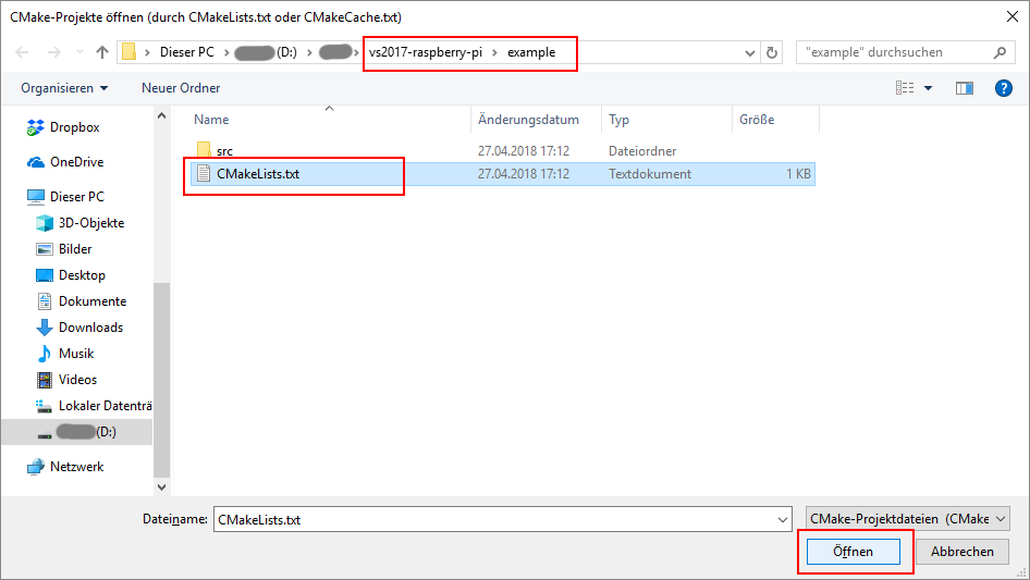 CMakeLists.txt auswählen